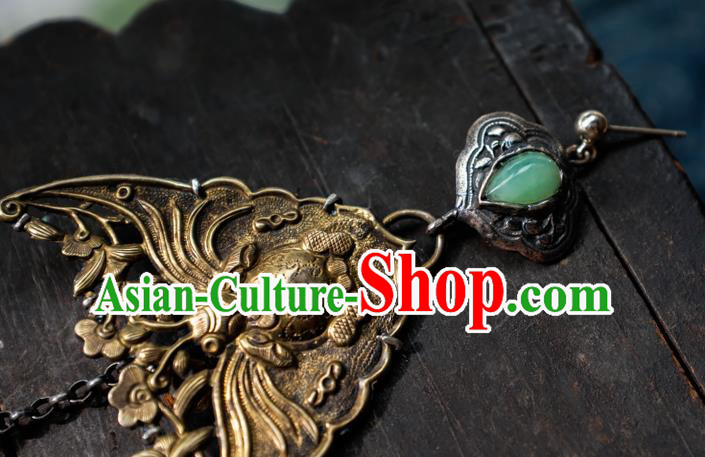China National Retro Earrings Traditional Jewelry Handmade Silver Carving Ear Accessories