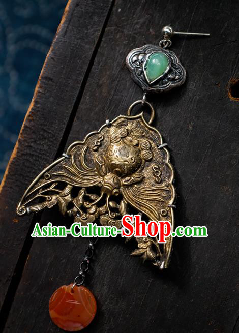 China National Retro Earrings Traditional Jewelry Handmade Silver Carving Ear Accessories