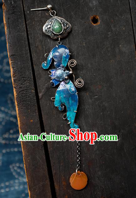 China National Blueing Bat Earrings Traditional Jade Jewelry Handmade Silver Ear Accessories China National Blueing Bat Earrings Traditional Jade Jewelry Handmade Silver Ear Accessories