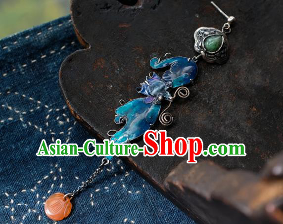 China National Blueing Bat Earrings Traditional Jade Jewelry Handmade Silver Ear Accessories China National Blueing Bat Earrings Traditional Jade Jewelry Handmade Silver Ear Accessories