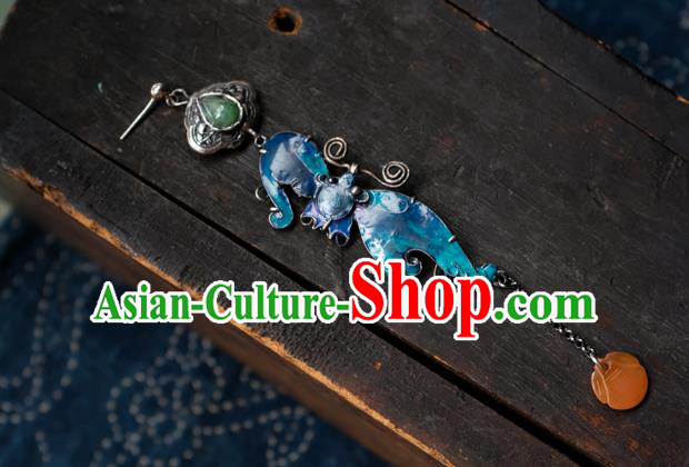 China National Blueing Bat Earrings Traditional Jade Jewelry Handmade Silver Ear Accessories China National Blueing Bat Earrings Traditional Jade Jewelry Handmade Silver Ear Accessories