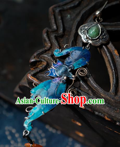 China National Blueing Bat Earrings Traditional Jade Jewelry Handmade Silver Ear Accessories China National Blueing Bat Earrings Traditional Jade Jewelry Handmade Silver Ear Accessories