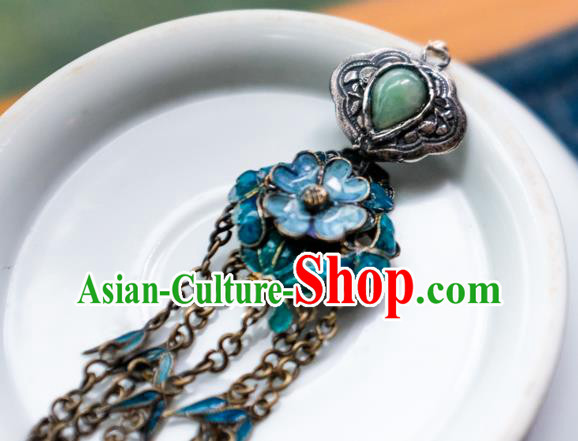 China Traditional Jade Jewelry Handmade Silver Tassel Ear Accessories National Blueing Flowers Earrings China Traditional Jade Jewelry Handmade Silver Tassel Ear Accessories National Blueing Flowers Earrings