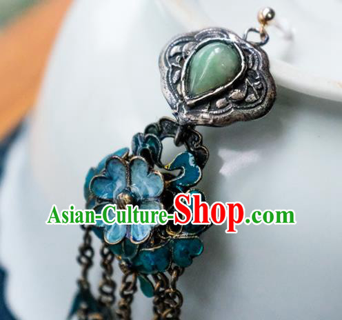 China Traditional Jade Jewelry Handmade Silver Tassel Ear Accessories National Blueing Flowers Earrings China Traditional Jade Jewelry Handmade Silver Tassel Ear Accessories National Blueing Flowers Earrings