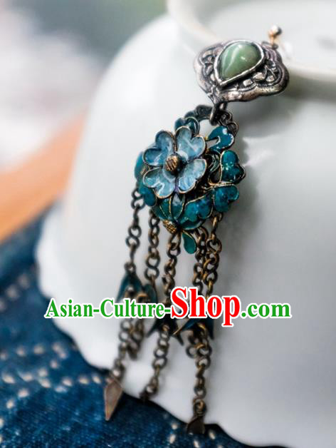 China Traditional Jade Jewelry Handmade Silver Tassel Ear Accessories National Blueing Flowers Earrings China Traditional Jade Jewelry Handmade Silver Tassel Ear Accessories National Blueing Flowers Earrings