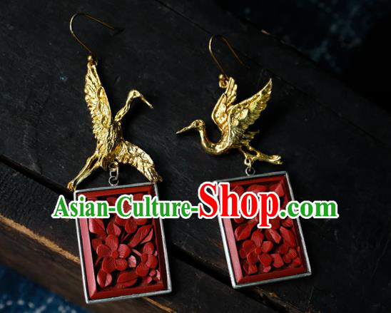 China Handmade Golden Crane Ear Accessories National Earrings Traditional Vermilion Seal Jewelry China Handmade Golden Crane Ear Accessories National Earrings Traditional Vermilion Seal Jewelry