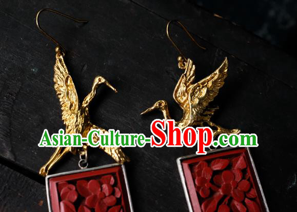 China Handmade Golden Crane Ear Accessories National Earrings Traditional Vermilion Seal Jewelry China Handmade Golden Crane Ear Accessories National Earrings Traditional Vermilion Seal Jewelry