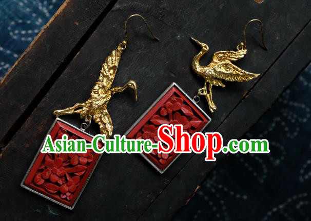 China Handmade Golden Crane Ear Accessories National Earrings Traditional Vermilion Seal Jewelry China Handmade Golden Crane Ear Accessories National Earrings Traditional Vermilion Seal Jewelry