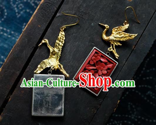 China Handmade Golden Crane Ear Accessories National Earrings Traditional Vermilion Seal Jewelry China Handmade Golden Crane Ear Accessories National Earrings Traditional Vermilion Seal Jewelry