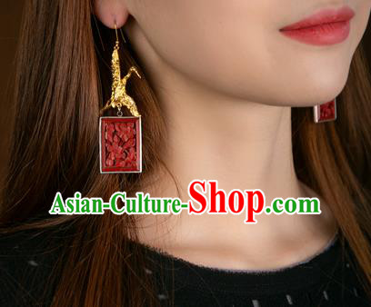 China Handmade Golden Crane Ear Accessories National Earrings Traditional Vermilion Seal Jewelry China Handmade Golden Crane Ear Accessories National Earrings Traditional Vermilion Seal Jewelry