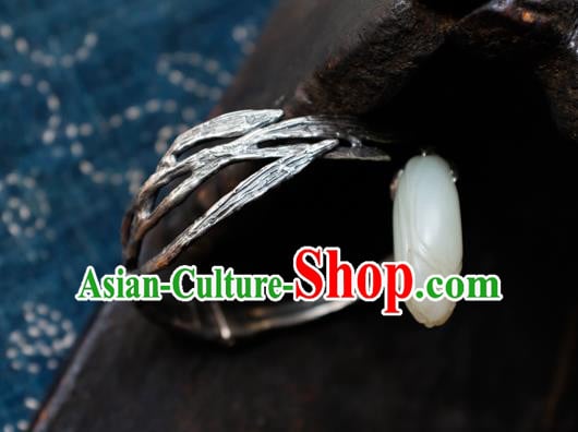 Chinese Traditional White Jade Mangnolia Jewelry Handmade Silver Bracelet Accessories Chinese Traditional White Jade Mangnolia Jewelry Handmade Silver Bracelet Accessories