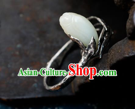 Chinese Traditional White Jade Mangnolia Jewelry Handmade Silver Bracelet Accessories Chinese Traditional White Jade Mangnolia Jewelry Handmade Silver Bracelet Accessories