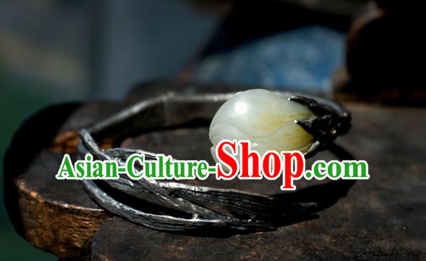 Chinese Handmade Silver Bracelet Accessories Traditional Yellow Jade Mangnolia Jewelry Chinese Handmade Silver Bracelet Accessories Traditional Yellow Jade Mangnolia Jewelry