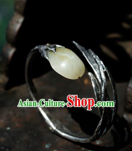 Chinese Handmade Silver Bracelet Accessories Traditional Yellow Jade Mangnolia Jewelry Chinese Handmade Silver Bracelet Accessories Traditional Yellow Jade Mangnolia Jewelry