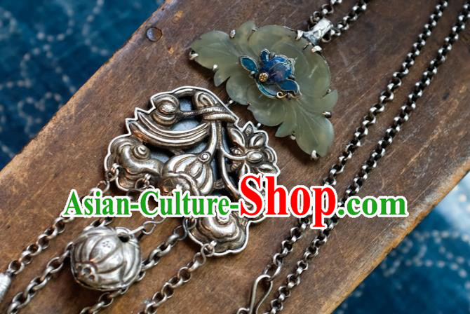 Handmade China Jade Lotus Accessories Traditional Silver Carving Necklace Pendant National Women Jewelry Handmade China Jade Lotus Accessories Traditional Silver Carving Necklace Pendant National Women Jewelry