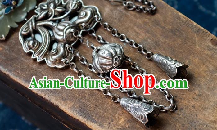 Handmade China Jade Lotus Accessories Traditional Silver Carving Necklace Pendant National Women Jewelry Handmade China Jade Lotus Accessories Traditional Silver Carving Necklace Pendant National Women Jewelry