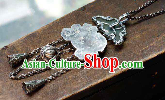 Handmade China Jade Lotus Accessories Traditional Silver Carving Necklace Pendant National Women Jewelry Handmade China Jade Lotus Accessories Traditional Silver Carving Necklace Pendant National Women Jewelry