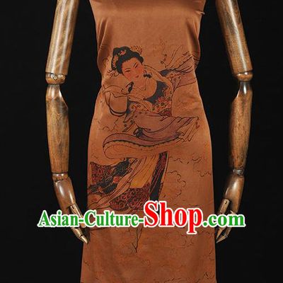 China Traditional Goddess Chang E Pattern Silk Fabric Classical Gambiered Guangdong Gauze Cheongsam Cloth
