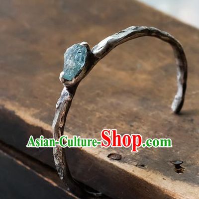 Chinese Traditional Aquamarine Jewelry Handmade Silver Bracelet Accessories
