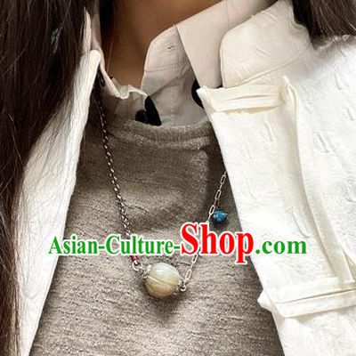 China Handmade National Jewelry Accessories Traditional White Jade Carving Bead Necklace