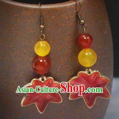 Handmade Chinese Traditional Earrings Red Maple Leaf Ear Accessories