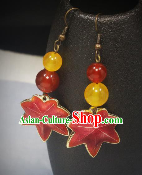 Handmade Chinese Traditional Earrings Red Maple Leaf Ear Accessories Handmade Chinese Traditional Earrings Red Maple Leaf Ear Accessories