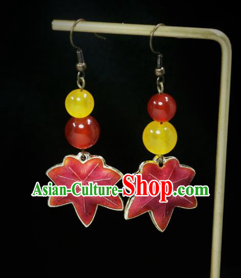 Handmade Chinese Traditional Earrings Red Maple Leaf Ear Accessories Handmade Chinese Traditional Earrings Red Maple Leaf Ear Accessories