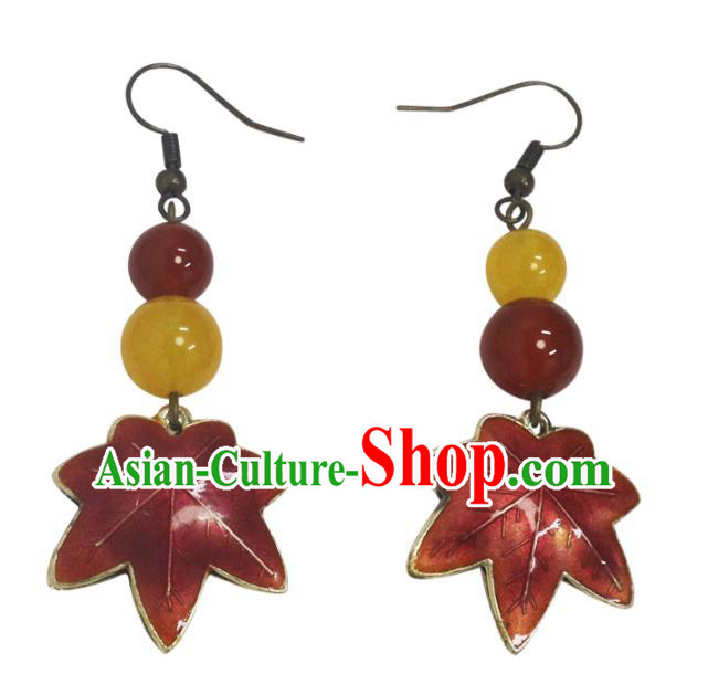 Handmade Chinese Traditional Earrings Red Maple Leaf Ear Accessories Handmade Chinese Traditional Earrings Red Maple Leaf Ear Accessories