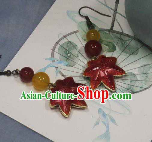 Handmade Chinese Traditional Earrings Red Maple Leaf Ear Accessories Handmade Chinese Traditional Earrings Red Maple Leaf Ear Accessories
