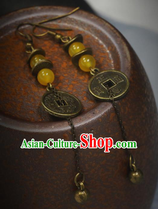 Handmade Chinese National Bells Tassel Ear Accessories Traditional Copper Cash Earrings Handmade Chinese National Bells Tassel Ear Accessories Traditional Copper Cash Earrings