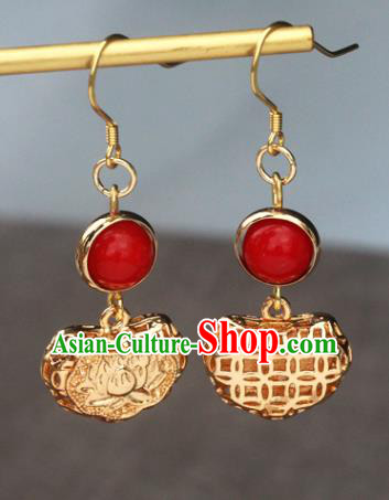 Handmade Chinese National Longevity Lock Ear Accessories Traditional Hollow Golden Earrings