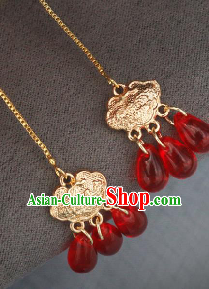 Handmade Chinese National Long Ear Accessories Traditional Golden Longevity Lock Earrings Handmade Chinese National Long Ear Accessories Traditional Golden Longevity Lock Earrings