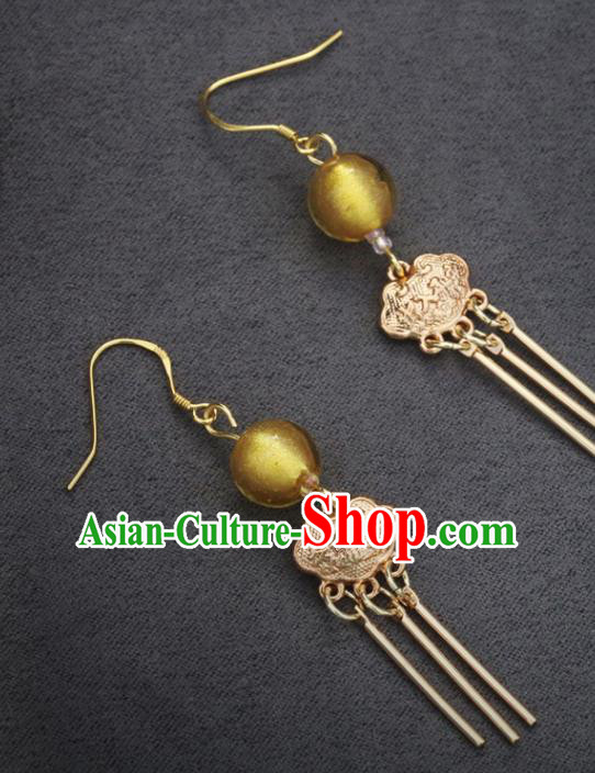 Handmade Chinese Traditional Hanfu Longevity Lock Earrings National Ear Accessories Handmade Chinese Traditional Hanfu Longevity Lock Earrings National Ear Accessories