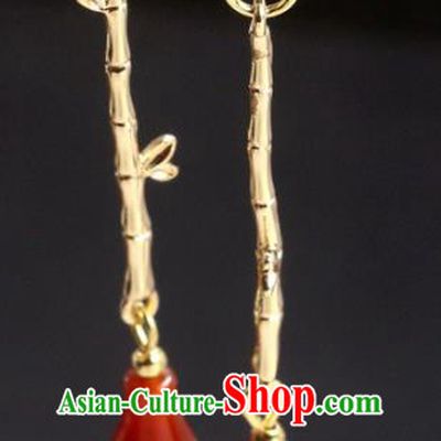 Handmade Chinese Traditional Golden Bamboo Ear Accessories National Hanfu Earrings