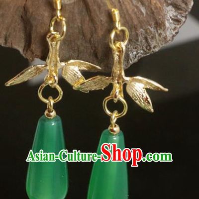 Handmade Chinese National Hanfu Green Earrings Traditional Ear Accessories