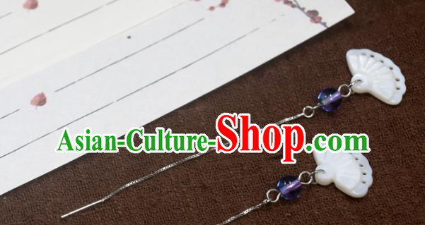 Handmade Chinese National Shell Fan Earrings Traditional Cheongsam Ear Accessories Handmade Chinese National Shell Fan Earrings Traditional Cheongsam Ear Accessories