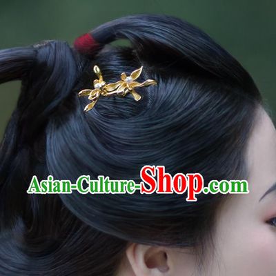 China Traditional Ming Dynasty Gilding Orchid Hairpin Hanfu Hair Accessories Ancient Court Hair Stick