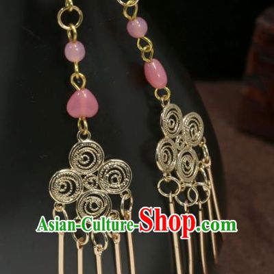 Handmade Chinese Traditional Cheongsam Classical Ear Accessories National Wedding Bride Golden Earrings