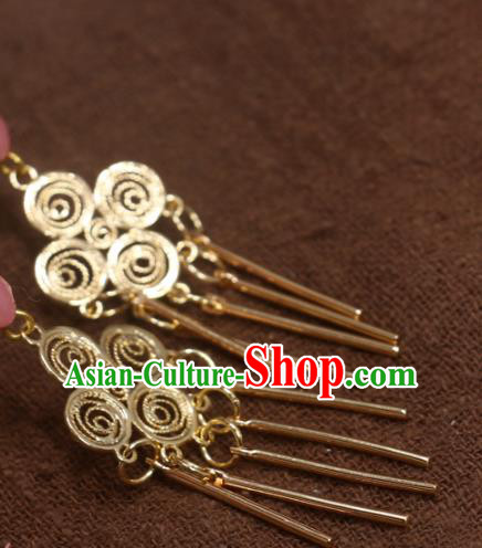Handmade Chinese Traditional Cheongsam Classical Ear Accessories National Wedding Bride Golden Earrings Handmade Chinese Traditional Cheongsam Classical Ear Accessories National Wedding Bride Golden Earrings
