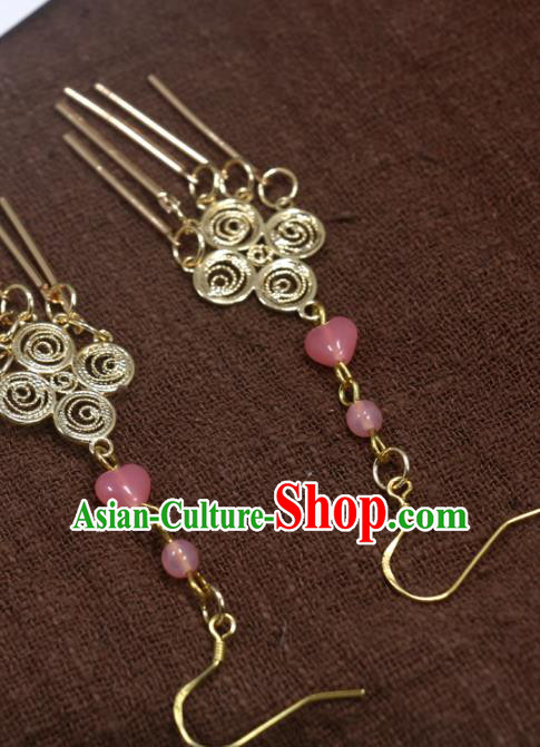 Handmade Chinese Traditional Cheongsam Classical Ear Accessories National Wedding Bride Golden Earrings Handmade Chinese Traditional Cheongsam Classical Ear Accessories National Wedding Bride Golden Earrings