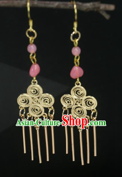Handmade Chinese Traditional Cheongsam Classical Ear Accessories National Wedding Bride Golden Earrings Handmade Chinese Traditional Cheongsam Classical Ear Accessories National Wedding Bride Golden Earrings