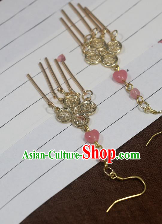 Handmade Chinese Traditional Cheongsam Classical Ear Accessories National Wedding Bride Golden Earrings Handmade Chinese Traditional Cheongsam Classical Ear Accessories National Wedding Bride Golden Earrings