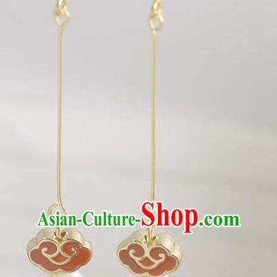 Handmade Chinese National Enamel Red Cloud Earrings Traditional Cheongsam Classical Ear Accessories