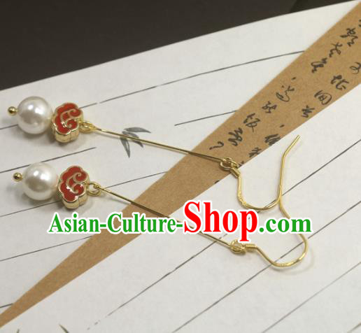 Handmade Chinese National Enamel Red Cloud Earrings Traditional Cheongsam Classical Ear Accessories
