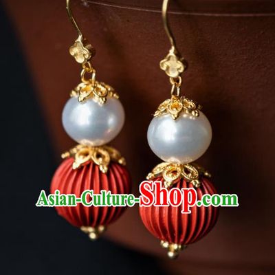 China Traditional Hanfu Cinnabar Earrings Ancient Qing Dynasty Ear Jewelry