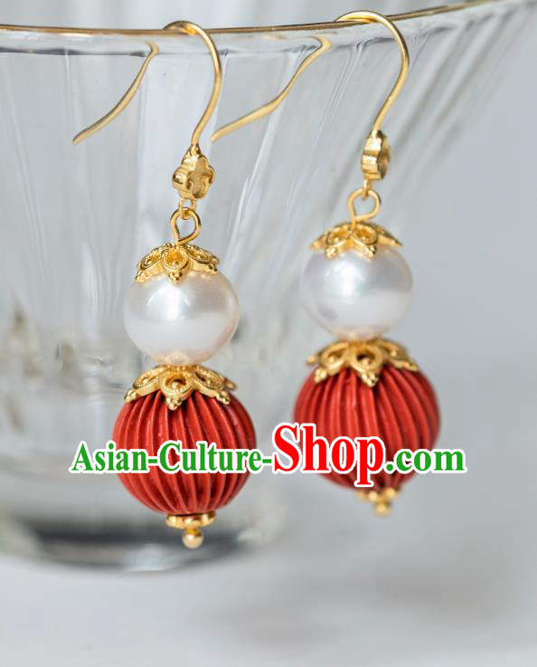 China Traditional Hanfu Cinnabar Earrings Ancient Qing Dynasty Ear Jewelry China Traditional Hanfu Cinnabar Earrings Ancient Qing Dynasty Ear Jewelry