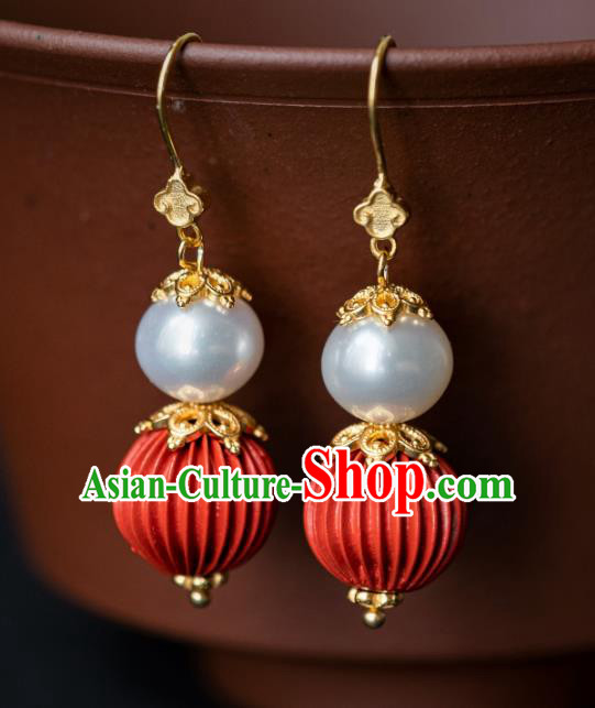 China Traditional Hanfu Cinnabar Earrings Ancient Qing Dynasty Ear Jewelry China Traditional Hanfu Cinnabar Earrings Ancient Qing Dynasty Ear Jewelry