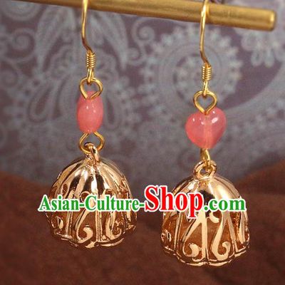 Handmade Chinese Hanfu Golden Lotus Seedpod Earrings Traditional National Ear Accessories