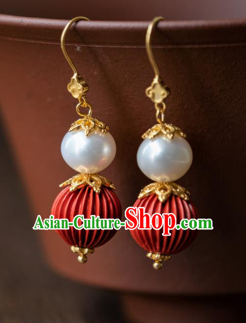 China Traditional Hanfu Cinnabar Earrings Ancient Qing Dynasty Ear Jewelry China Traditional Hanfu Cinnabar Earrings Ancient Qing Dynasty Ear Jewelry