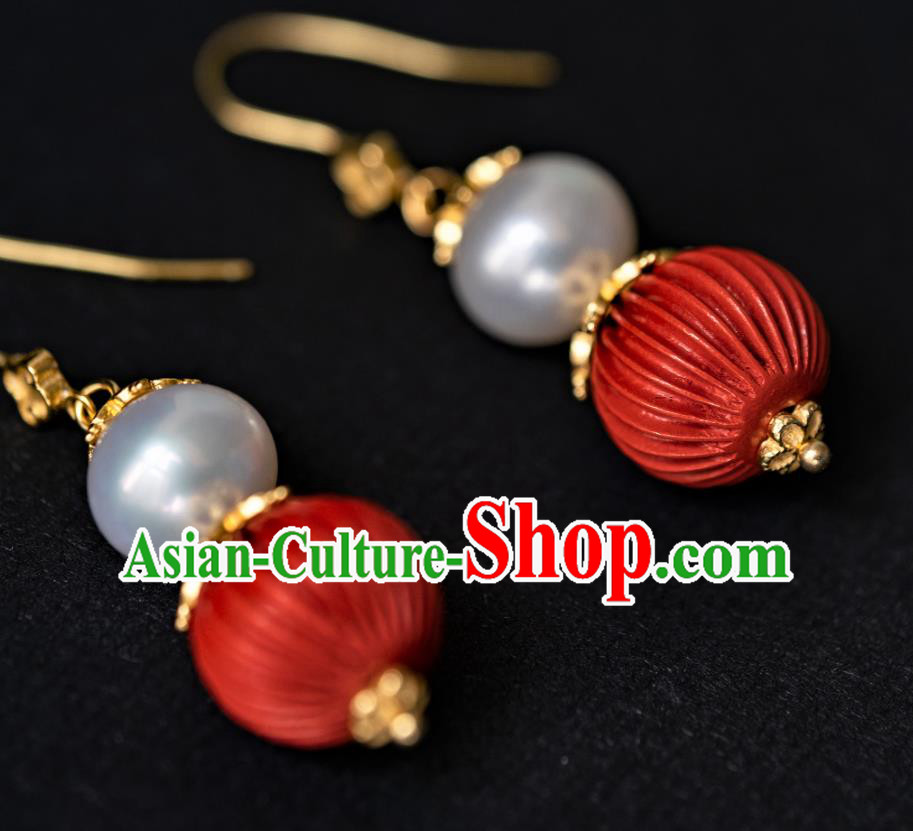 China Traditional Hanfu Cinnabar Earrings Ancient Qing Dynasty Ear Jewelry China Traditional Hanfu Cinnabar Earrings Ancient Qing Dynasty Ear Jewelry